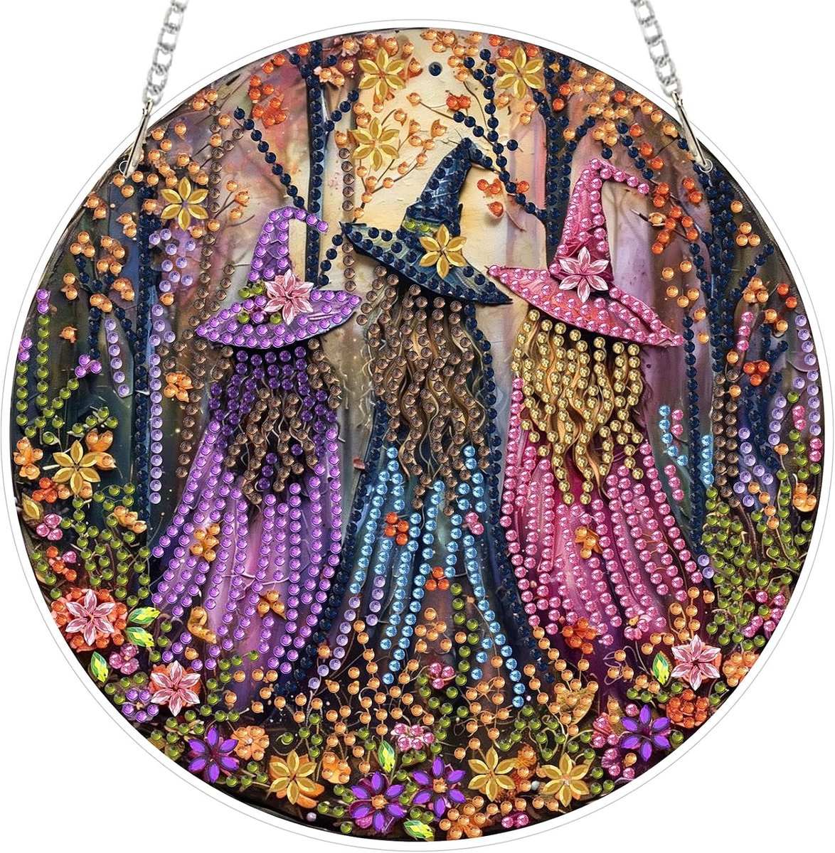 5D Halloween Diamond Painting Hanger Volwassenen Kinderen DIY Kit Heks Diamond Painting met Ketting Herfst Diamant Schilderij Hanger Kit voor Tuin Huis Muur Decoratie Geschenken