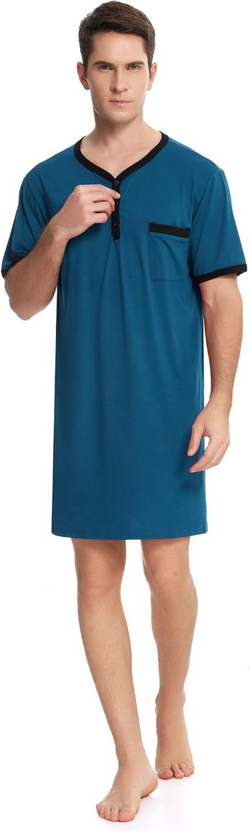 Pyjamatops voor heren, zacht ademend nachthemd, knielengte, nachthemden, korte mouwen, nachtkleding, loungewear
