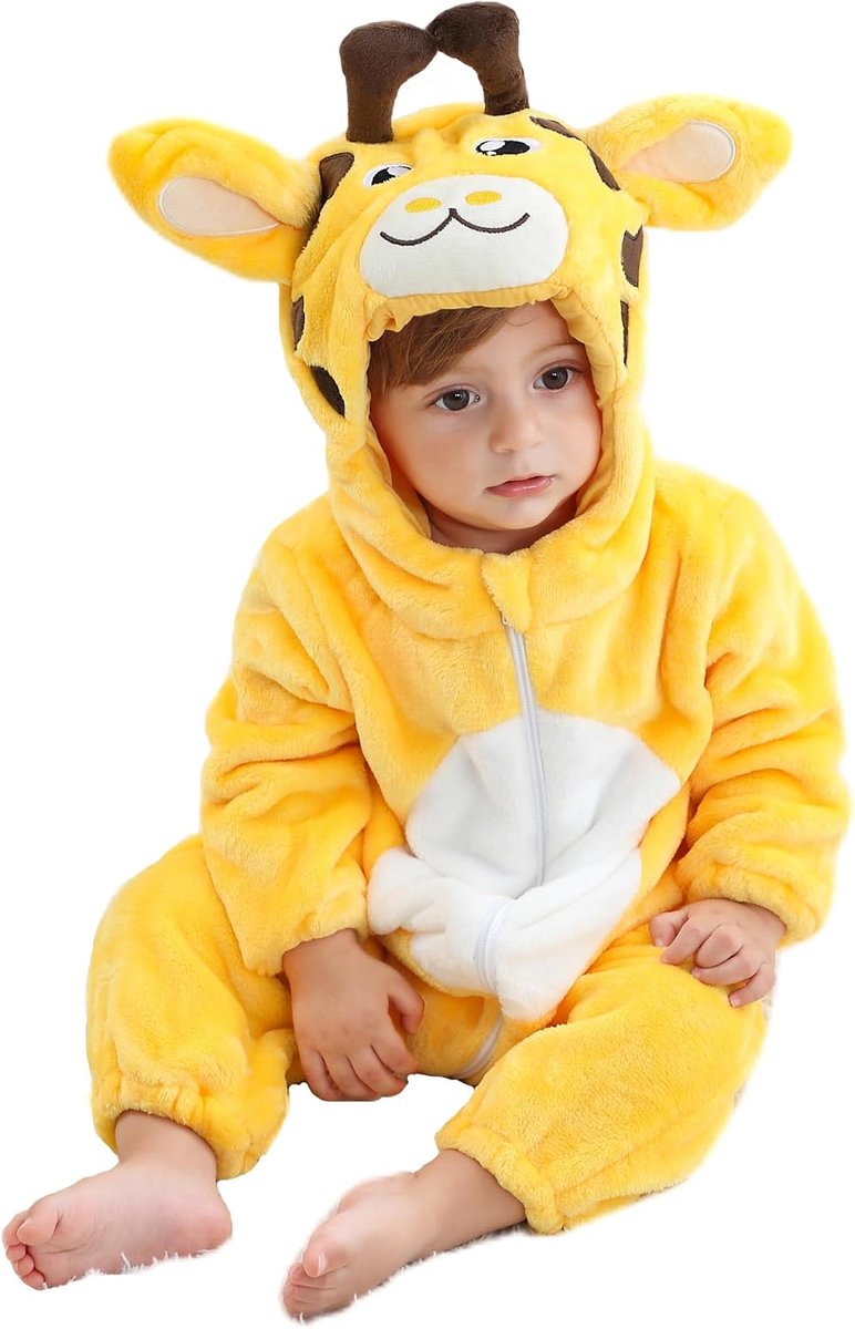 Baby speelpak peuter romper dier jumpsuit 3-36 maanden | Soepel lopende ritssluiting, zacht flanel, met capuchon, machinewasbaar, ideaal voor feestjes, verjaardagen en oudejaarsavond