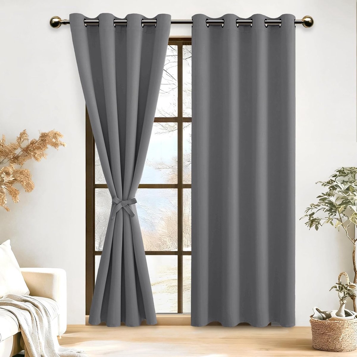 2 stuks Gordijnen Verduisterend voor Slaapkamer en Woonkamer, Warmtewerende Verduisteringsgordijnen Kant en Klaar Luxe met Oogjes, 140x290 cm (B x H), Grijs