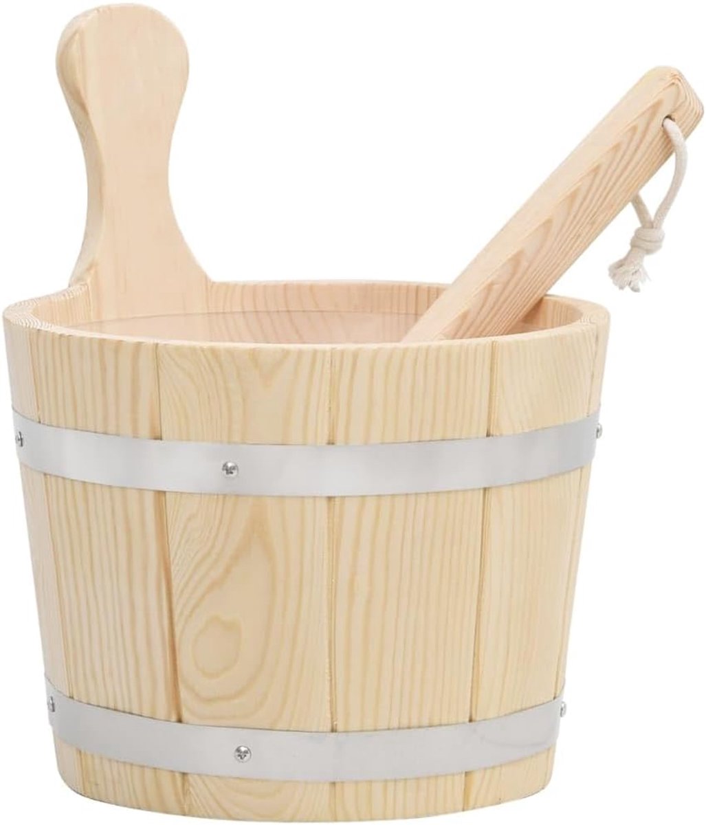 Massief Grenen Sauna-emmer en Pollepelset, Perfect voor Saunasessies, Gemakkelijk Schoon Te Maken, Natuurlijke Houten Afwerking, Ideale Binnensauna-ervaring met Geweldige