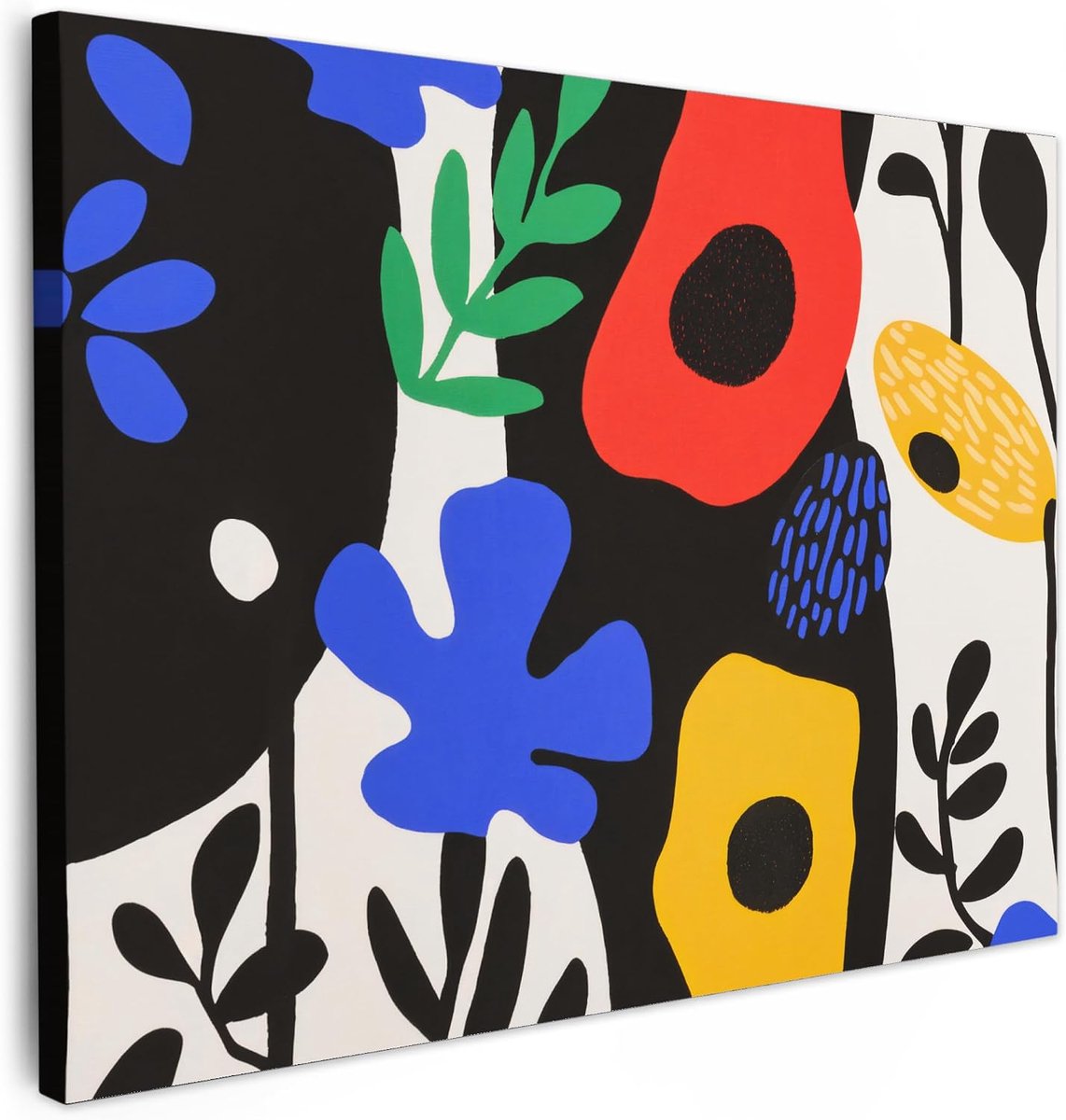 Tuinschilderij 70x50 cm Room Decor Kamer Decoratie Terras Wanddecoratie Wall Balkon Decoration Canvas Muur Art Painting Bloemen - Bladeren - Abstract - Zwart
