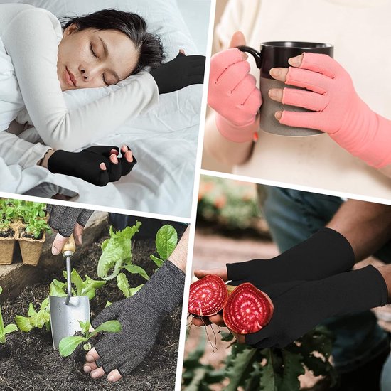 2 paar artritis compressiehandschoenen voor dames en heren, carpaal tunnel pijnverlichting, vingerloos voor typen en dagelijks werk — afbeelding 2
