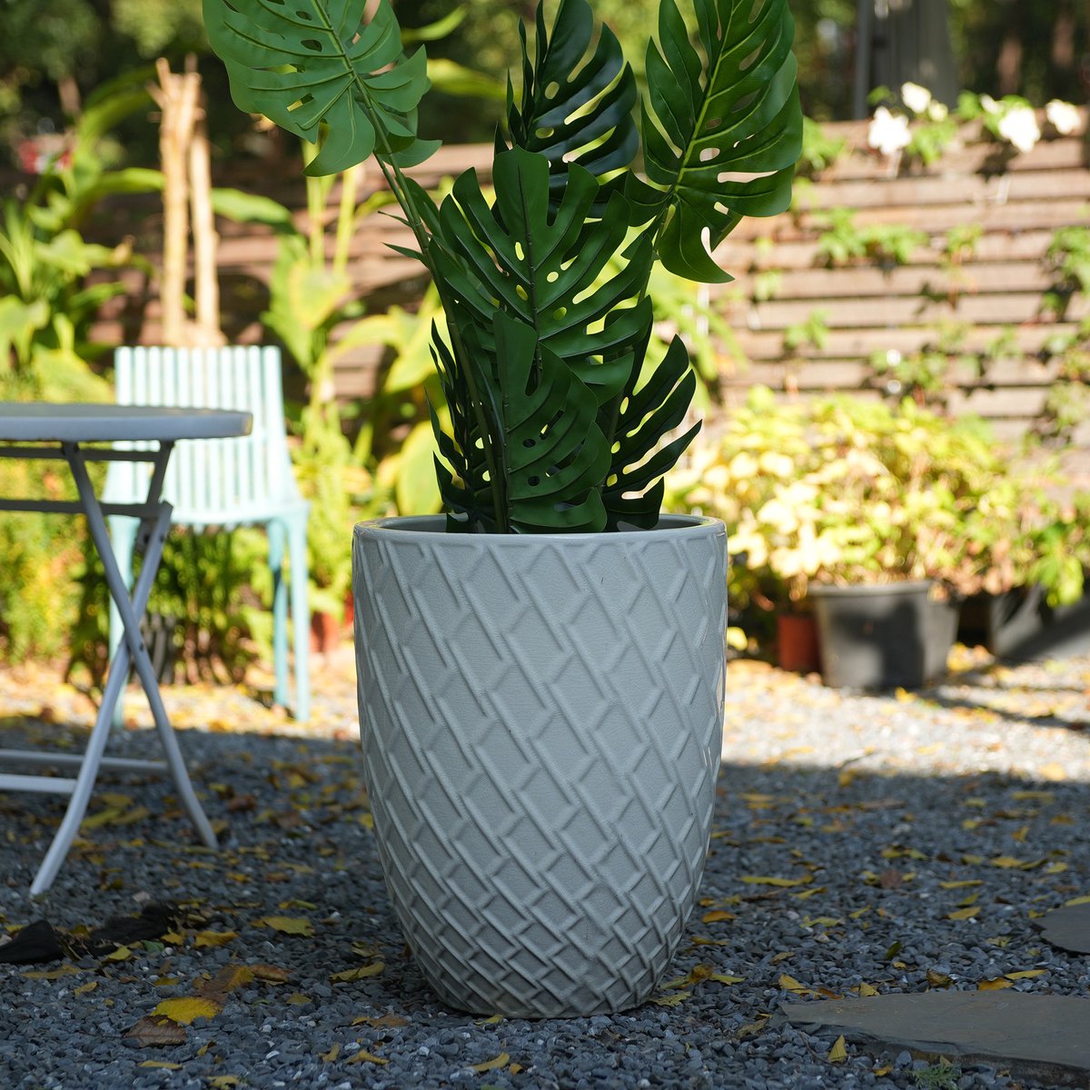 DESMIU Keramische Bloempot 42 Cm 54 Cm Glanzend Wit Ruitpatroon Voor Grote Kamerplanten En Tuinplanten