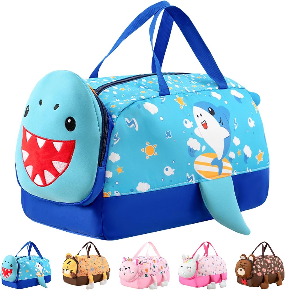 Sporttas voor kinderen, 21 l, waterdicht, reistas, licht, duurzaam, weekendtas voor kinderen, voor fitness, dansen, zwemmen, reizen, Haai, 48*20*25cm