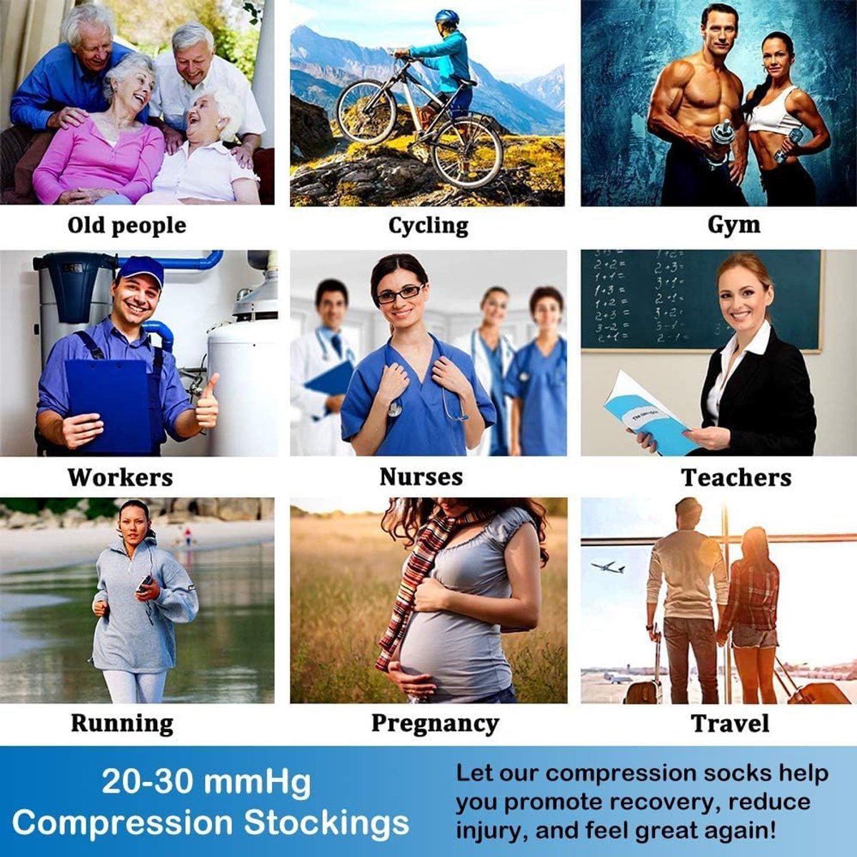 20-30mmHg Open Hulpkleding sokken mouw professioneel voor enkel, spataderen, kalfsoedeem pijnverlichting Schikbaar voor verpleegkundigen, moederschap, vlucht, reizen, mannen, vrouwen XL