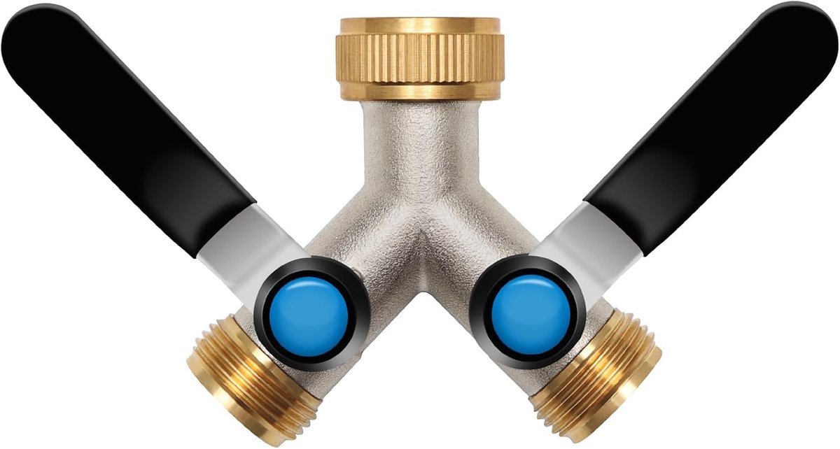 2-weg, Y-verdeler 3/4 inch, hoog debiet, messing, wateraansluitverdeler, verlengde handgreep, 3/4 inch adapter voor huis, binnenplaats, wasmachine (grote stroom)