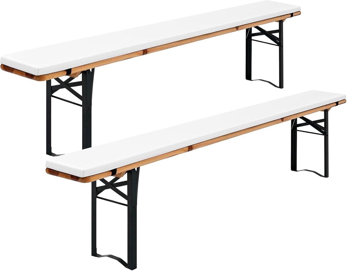 Set van 2 bierbankkussens, gevoerd, biertentgarnituur, 220 x 25 x 3 cm, XL, wasbare bierbankkussens, gevoerde kussens voor partytentgarnituur (wit, waterdicht)