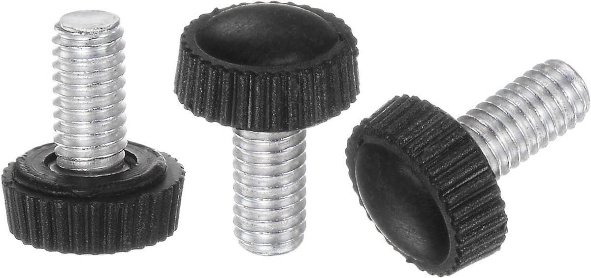 20 stuks M6 x 12 mm buitendraad, gekartelde schroef, duim aandraaien, handgrepen, kunststof handgreep, handgrepen met schroefdraadpen, zwart
