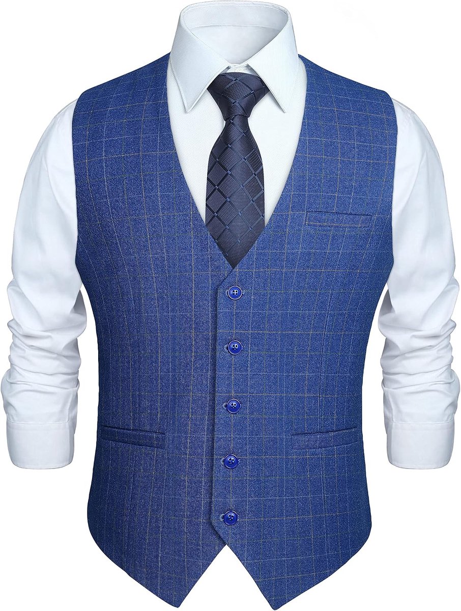 Herengilet, formeel vest, geschikt voor bruiloft en feest, katoen, geruit, gilet