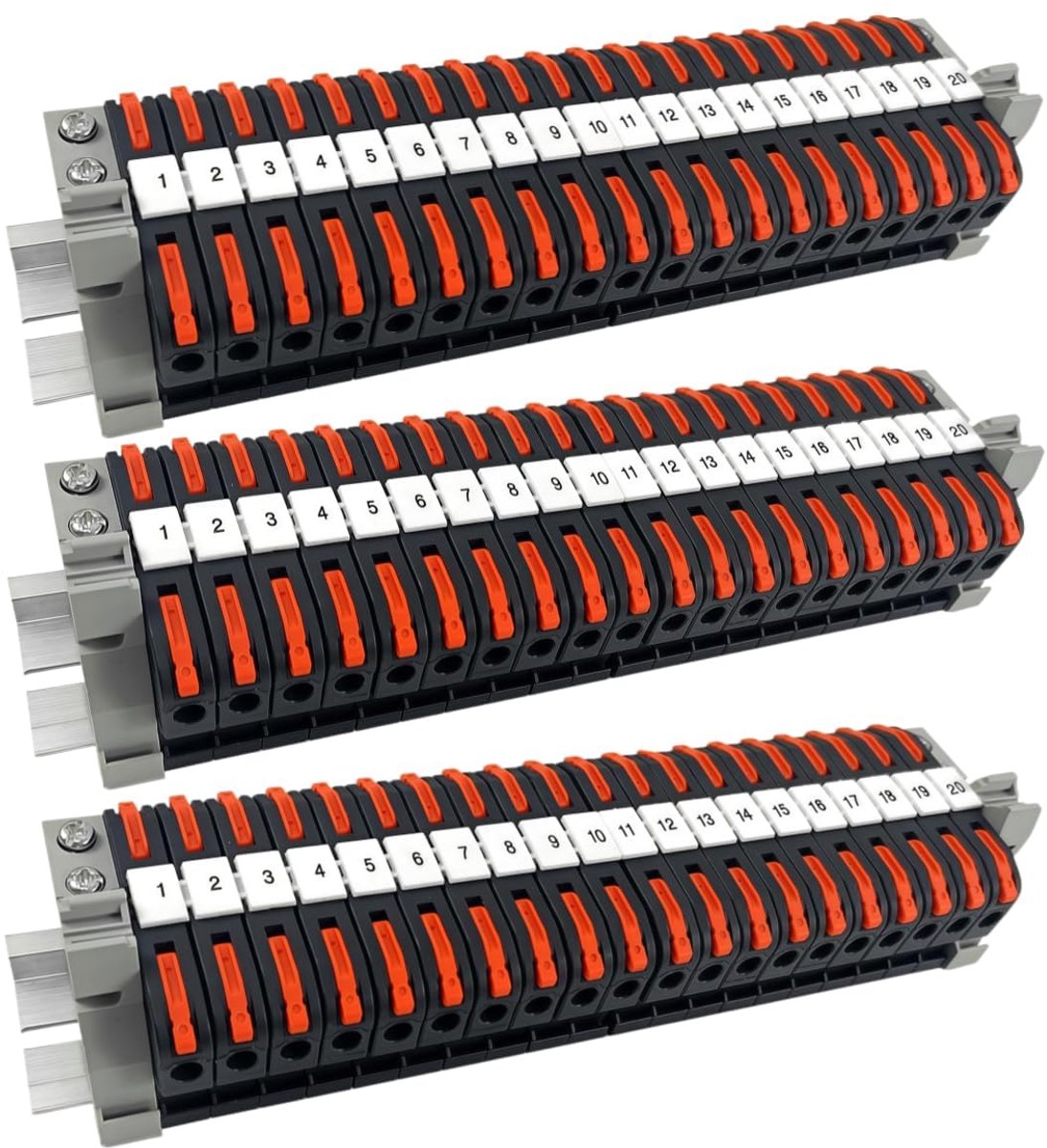 60 stuks rijgklemmen DIN-rail, 0,08-4 mm² PCT-211 DIN-rail klemmen, klemblok klemlijstset, snelle bedrading elektrisch aansluitblok voor automatiseringsprojecten (3 x 20 cm)