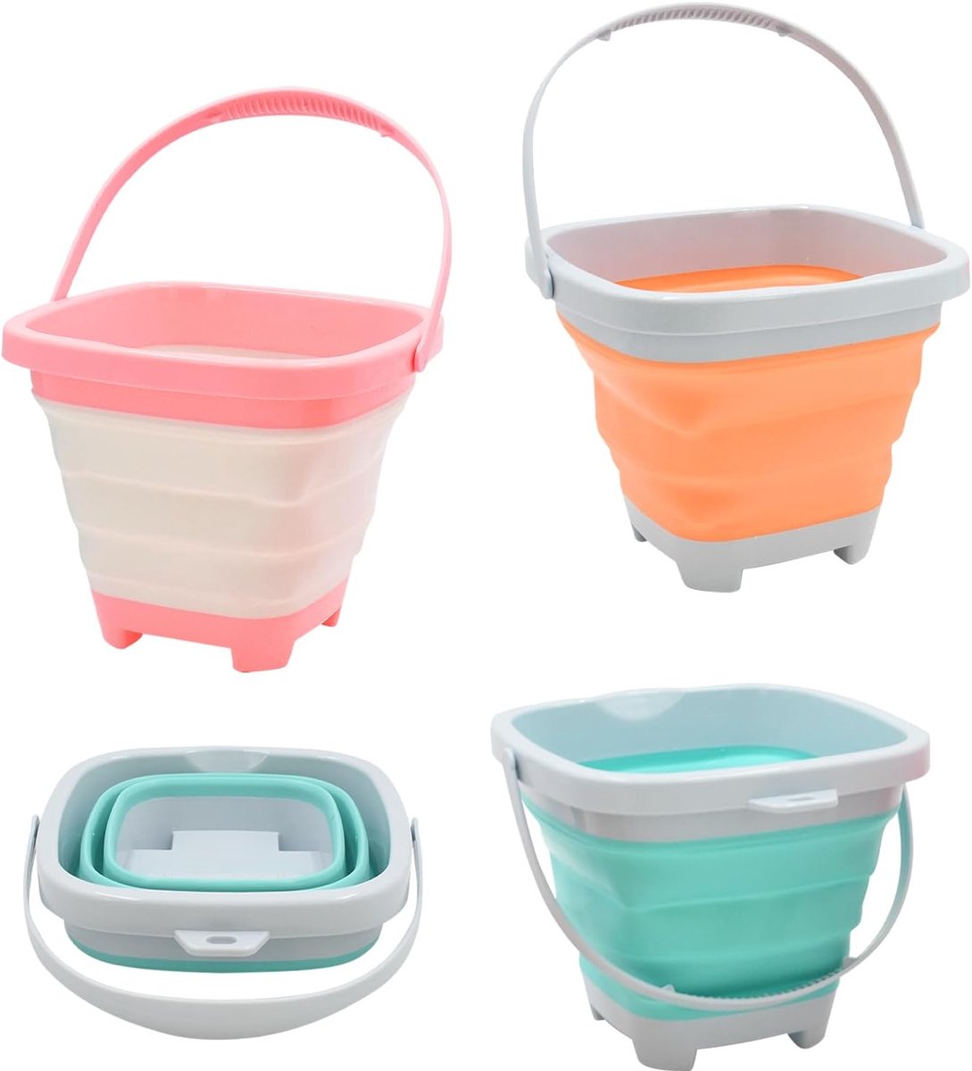 3 stuks opvouwbare emmers voor kinderen, strandspeelgoed voor kinderen, herbruikbaar, veelzijdig inzetbaar voor strand, vissen en grappige zomeractiviteiten (oranje/roze/blauw)