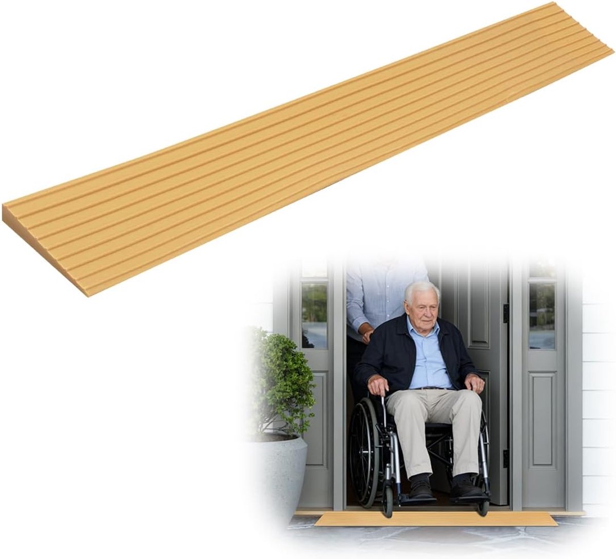 Drempelhelling, drempelhelling, zuigrobot, antislip oppervlak, oprijplaat, zuigrobot voor robotstofzuiger, kinderwagen, rollator of e-scooter, lichtgeel, 90 x 6 x 2,5 cm