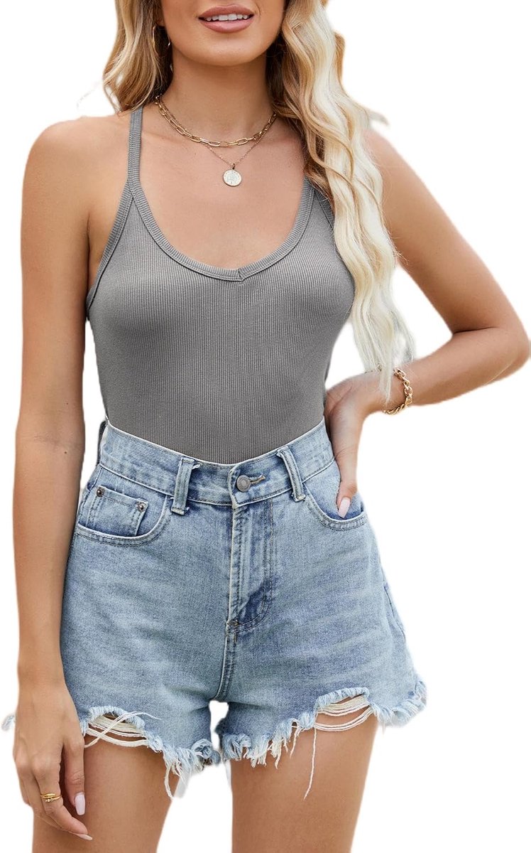 Tanktop sexy V-hals spaghetti top mouwloos basic shirt camisole
