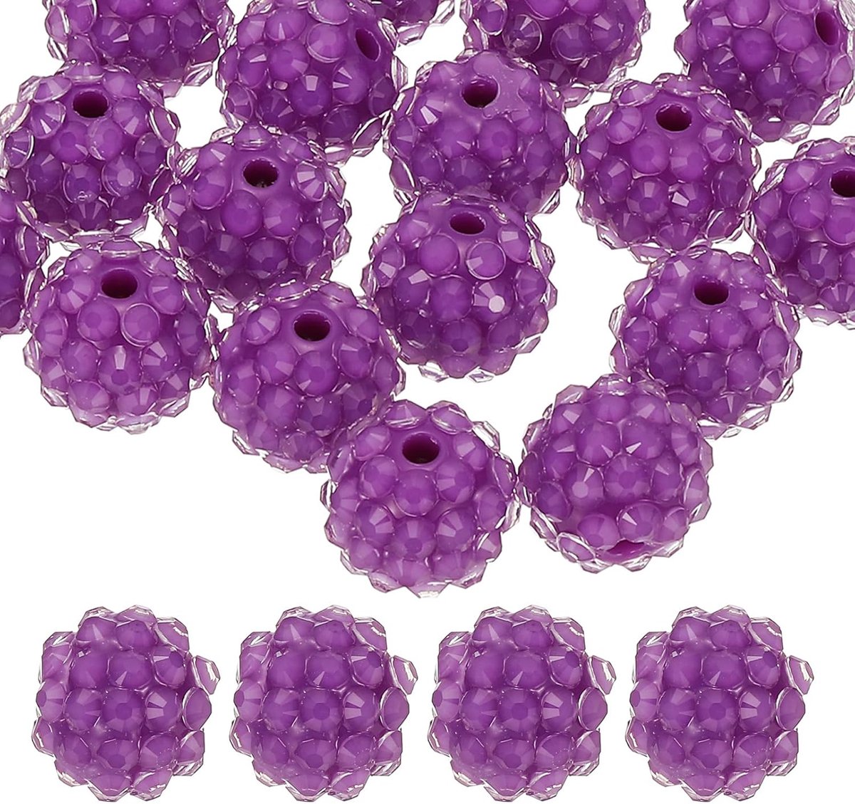 Kralen voor kralen pen, 20 stuks bal disco sprankelende brok ronde focale bubblegum kralen voor sieraden maken ambachtelijke ketting ketting armbanden DIY, paars
