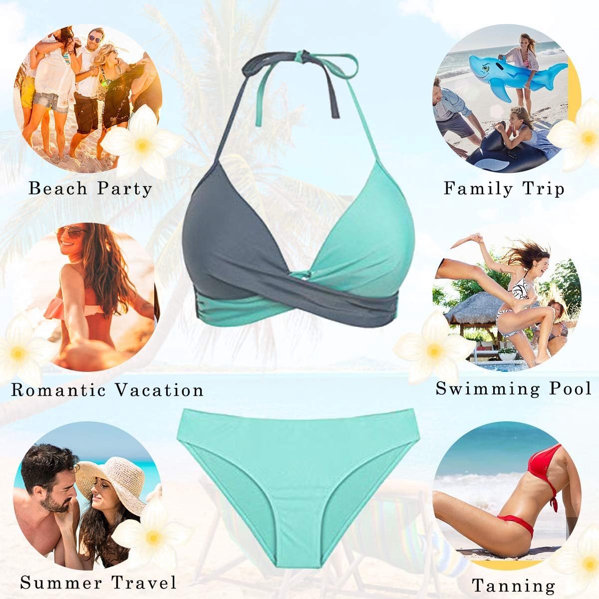 Dames badmode push-up bikini set tweedelig badpak strandkleding crossover halter triangel bovendeel bikinibroek sexy houder