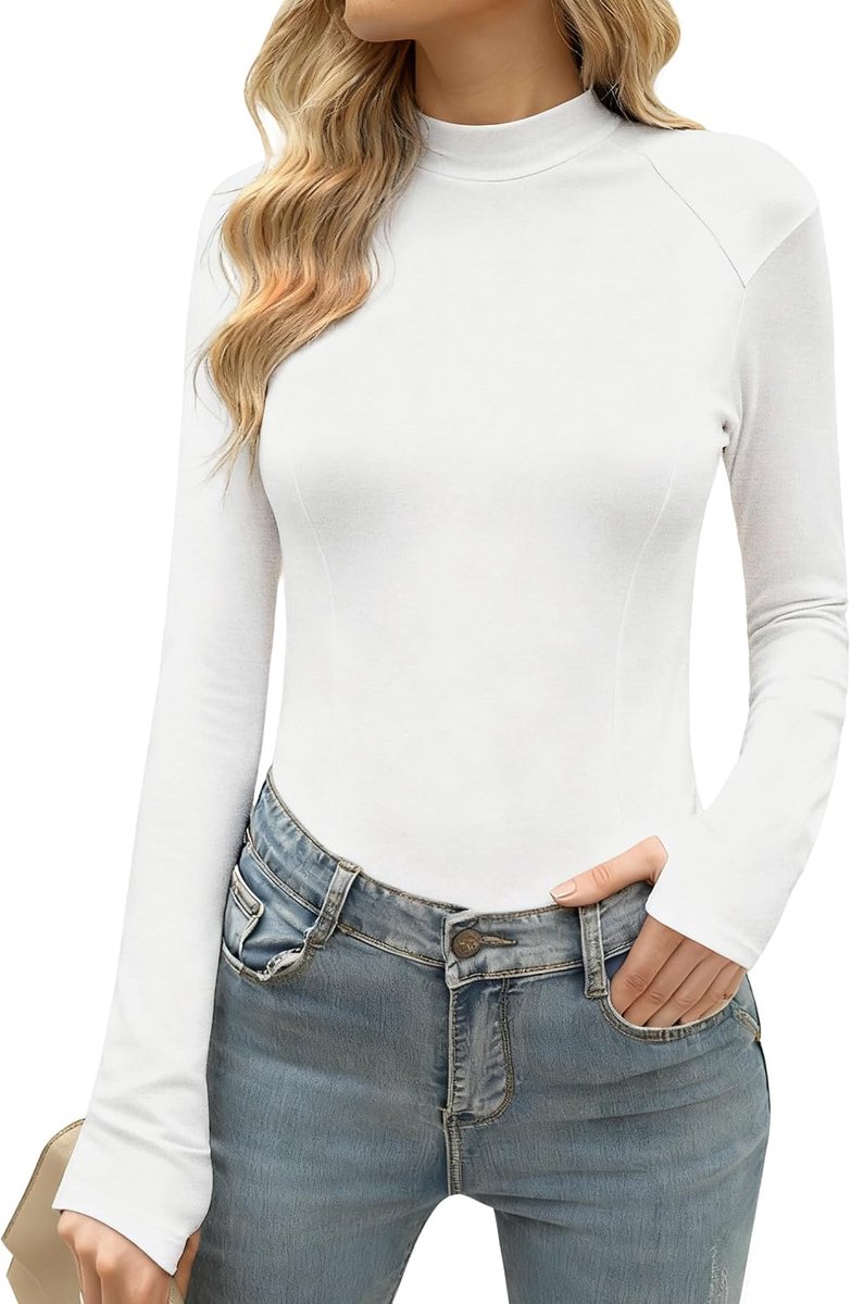 Thermisch T-shirt Dames Katoen Winter Thermische Top Lange Mouwen met Duimgaten Dameskleding Opstaande Kraag Warm Ondergoed met Ronde Zoom