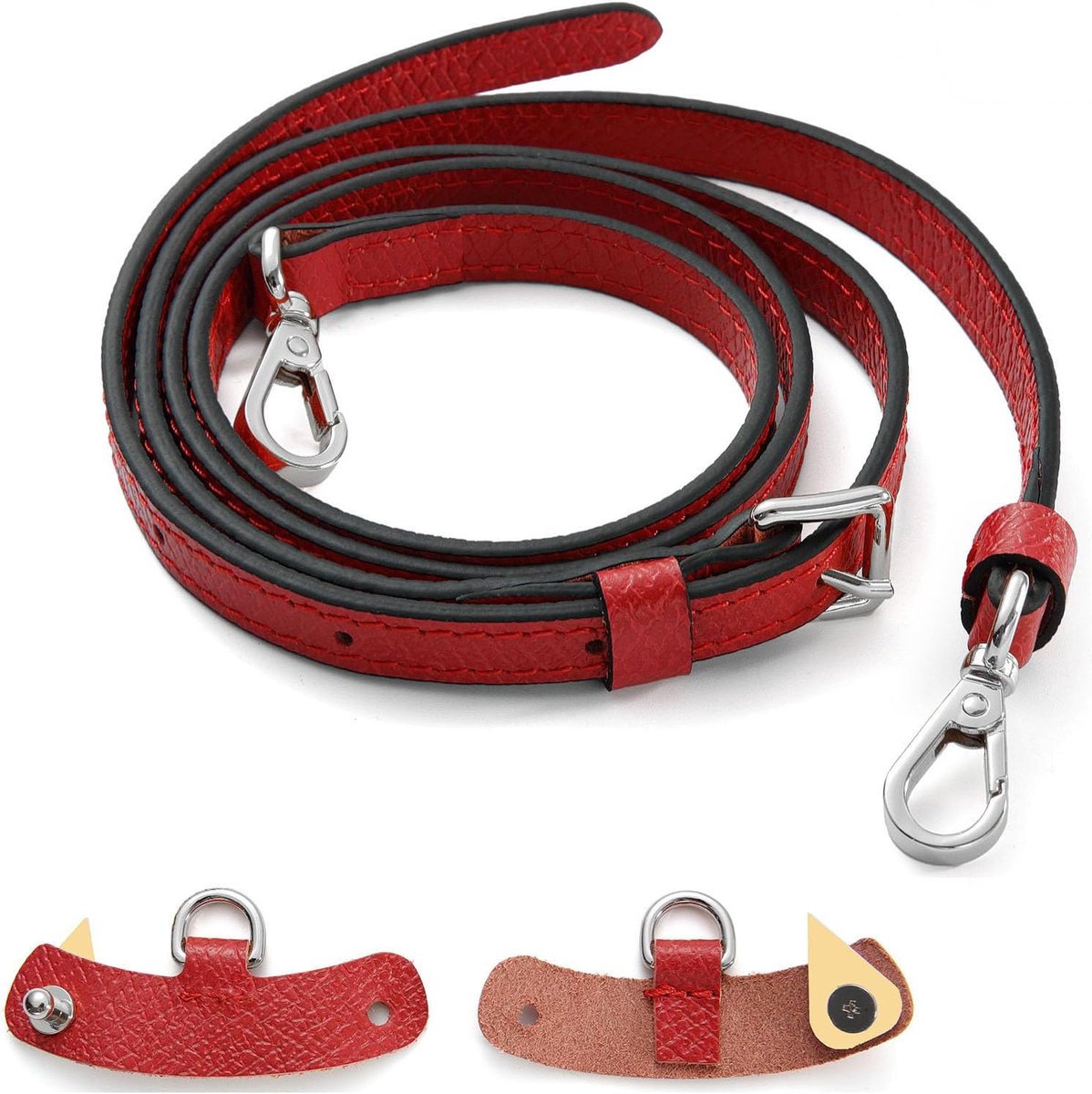 Lederen schouderriem voor mini tassen, lederen tassenbanden, marineblauw, marshmallow, bordeaux, cognac, rood, zwarte riem met conversieset, lange Champ crossbody-riem