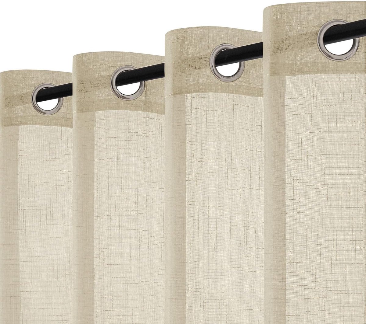 Gordijnen met ogen - linneneffect - semi-transparant - 140 x 235 cm - beige - Raamgordijnen - zacht lichtfilter - voor slaapkamer en woonkamer - machinewasbaar - 2 stuks