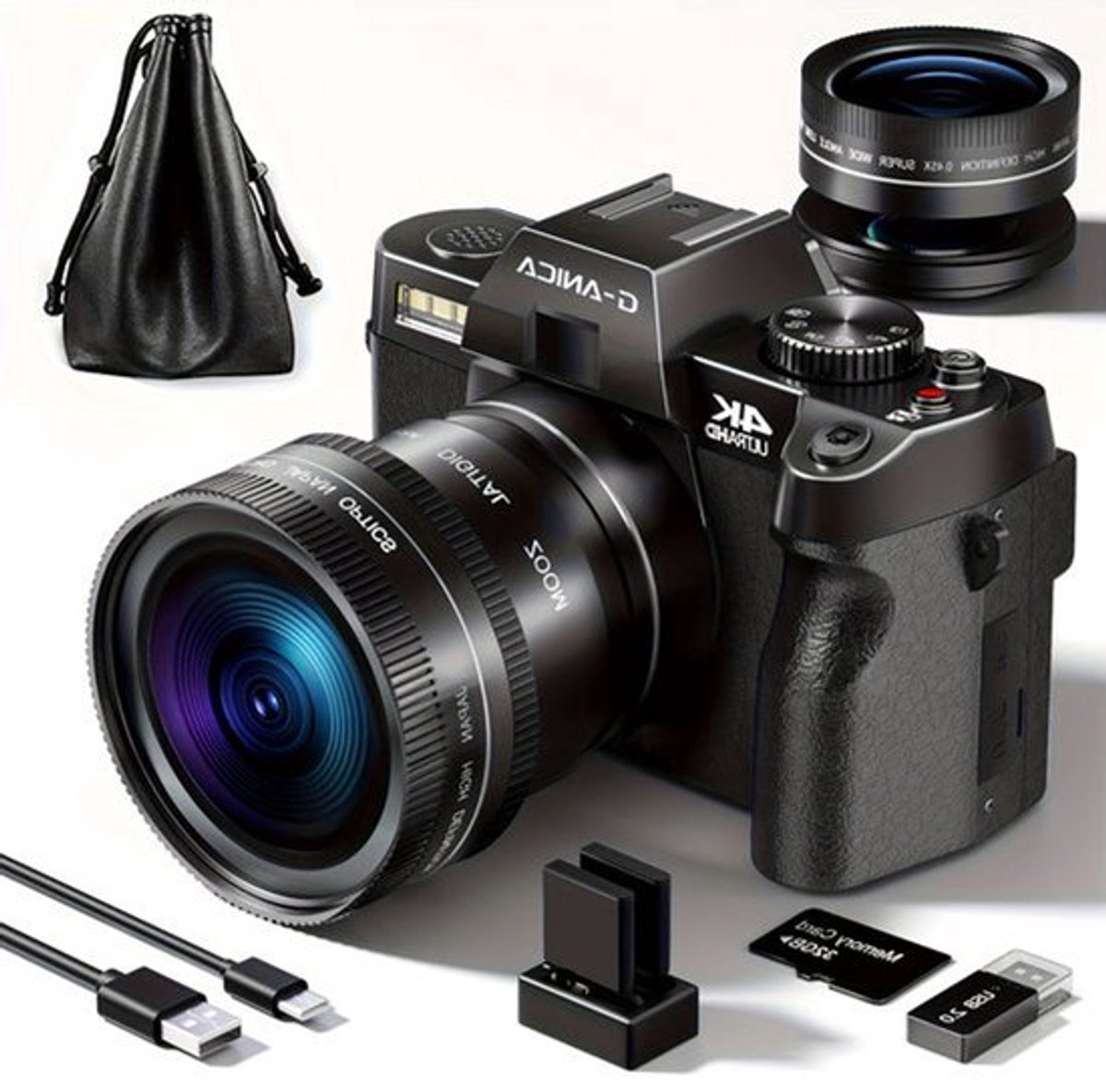 4K Camera – Vlogcamera – Compacte Fotocamera – Digitale Camera – Reiscamera – 48MP Beeldkwaliteit – 180° Kantelbaar OLED Scherm – 16x Digitale Zoom – 2 Batterijen & 32GB SD-Kaart