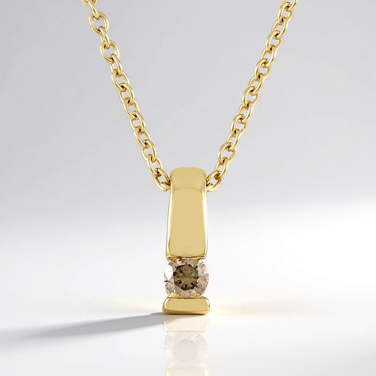 Cavill - Zilveren Halsketting Verguld - 0,09 ct I2 Bruine Diamant - Ronde Briljant Slijpsel - Elegante Damesketting - 45 cm