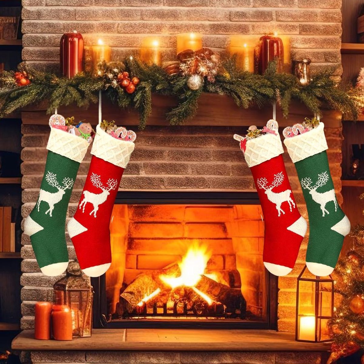Groot, set van 2, kerstmansokken om te vullen, gepersonaliseerd, gebreide kerstsokken, kerstkous, open haard, kerstdecoratie, kerstman sokken, kerstlaarzen om te vullen, kerstdecoratie