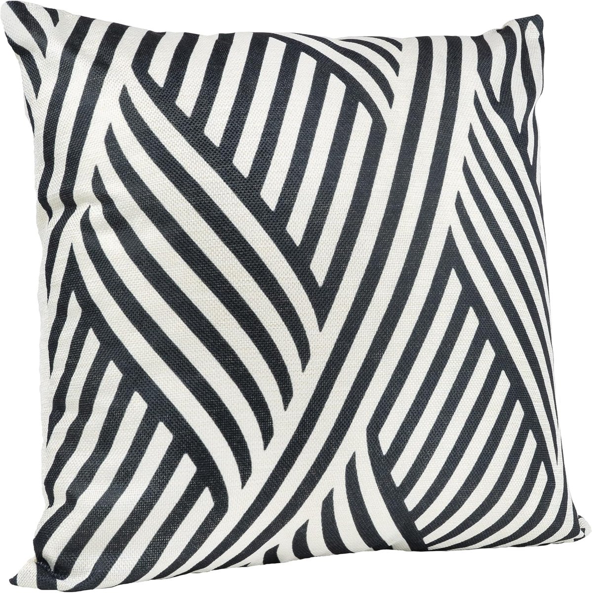 Sierkussen met golf patroon - Gevuld - Sierkussens voor binnen - kussentjes bank - Kussentjes - Sierkussens vierkant - Gevulde sierkussens - Sierkussens beige - Figuren sierkussens - Sierkussens - 45 x 45 cm - Polyester - Zwart/Beige