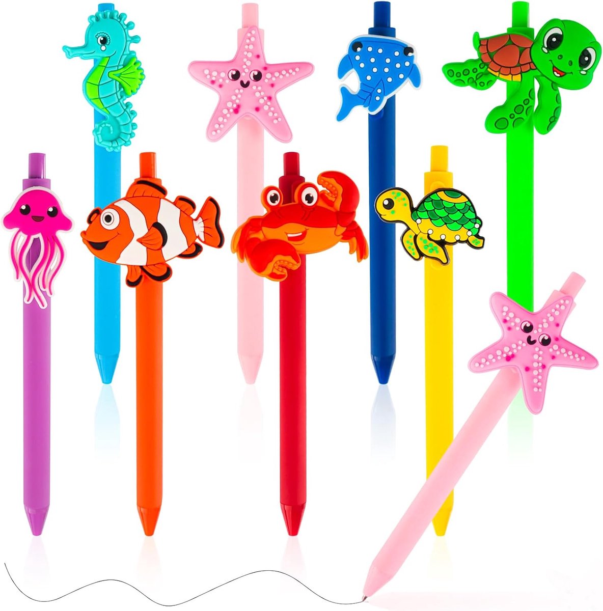 Gelpennen, intrekbare rollerbalpen | 0,5 mm punt, 3D-cartoon-zeedier-decoraties van zachte siliconen voor zeedierfeesten, eerste schooldag en kindercadeau.