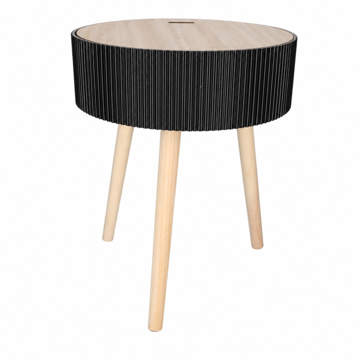 Jens Living Levi Opberg Bijzettafel Rond 38 x 38 x 48 cm - Zwart - Houten Tafel met Deksel en Verborgen Opbergruimte