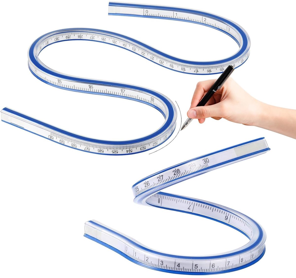 2 stuks gebogen lijnen, 60 cm en 30 cm, flexibel, multifunctioneel, van kunststof, voor technische tekeningen, kledingontwerp, graphics en schilderen