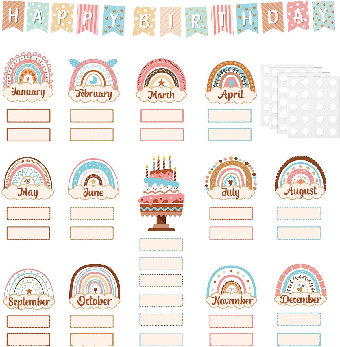60 stuks regenboog stijl klaslokaal verjaardag grafieken, klaslokaal decoratie set