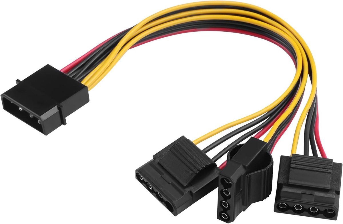 4-pins Molex splitterkabel, 20AWG 1 naar 3 Molex stroomverlengkabel voor pc-behuizingsventilatoren, HDD's, CD/DVD-drives - 15,24 cm lengte
