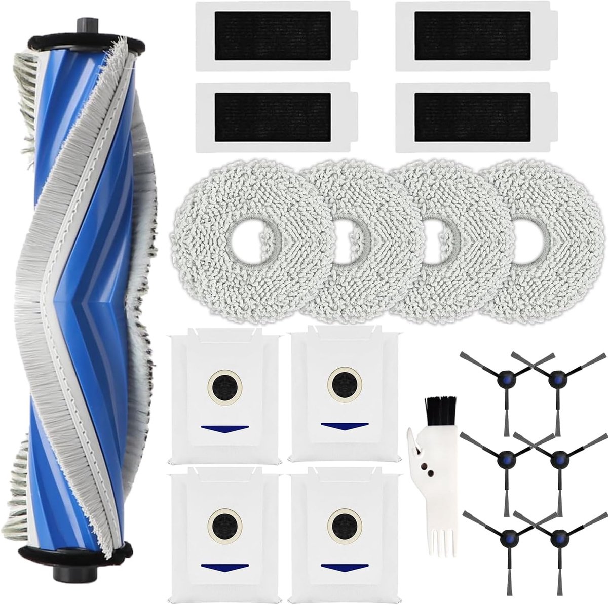 20 stuks accessoires voor Ecovacs Deebot T30 Omni/Ecovacs Deebot T30 Pro Omni robotstofzuiger, 1 hoofdborstel, 4 HEPA-filters, 4 dweildoeken, 4 stofzakken, 6 zijborstels, 1 reinigingsborstel