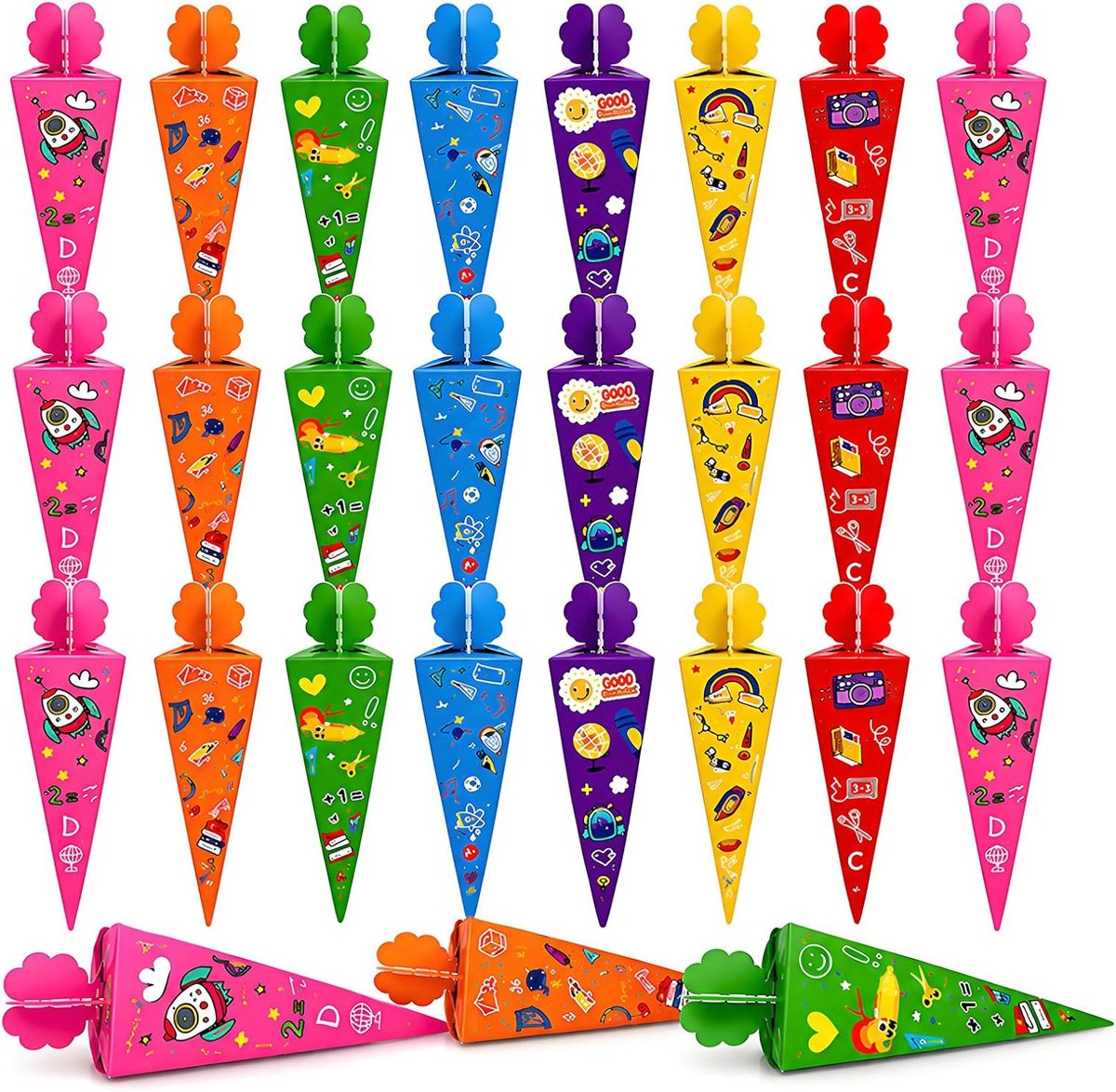 48 stuks kleine schoolzakjes, 20 cm, mini-snoepzakjes om te vullen, broers en zussen, schoolzakjes, kleurrijke geschenkverpakking voor de eerste schooldag voor meisjes en jongens