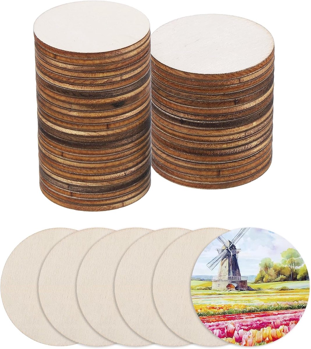 Hout om te knutselen, 100 stuks, 4 cm, ronde decoratie om te beschilderen, voor bruiloft, doe-het-zelf knutselen, brandschilderen, cadeau, kerstversiering