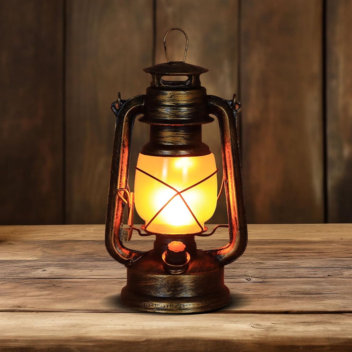 Vintage, stormlantaarn, oplaadbaar, led-campinglantaarn, 3 lichtmodi: knipperende vlam en altijd aan, voor veranda, terras, binnenplaats, tuin, camping (stijl 1)