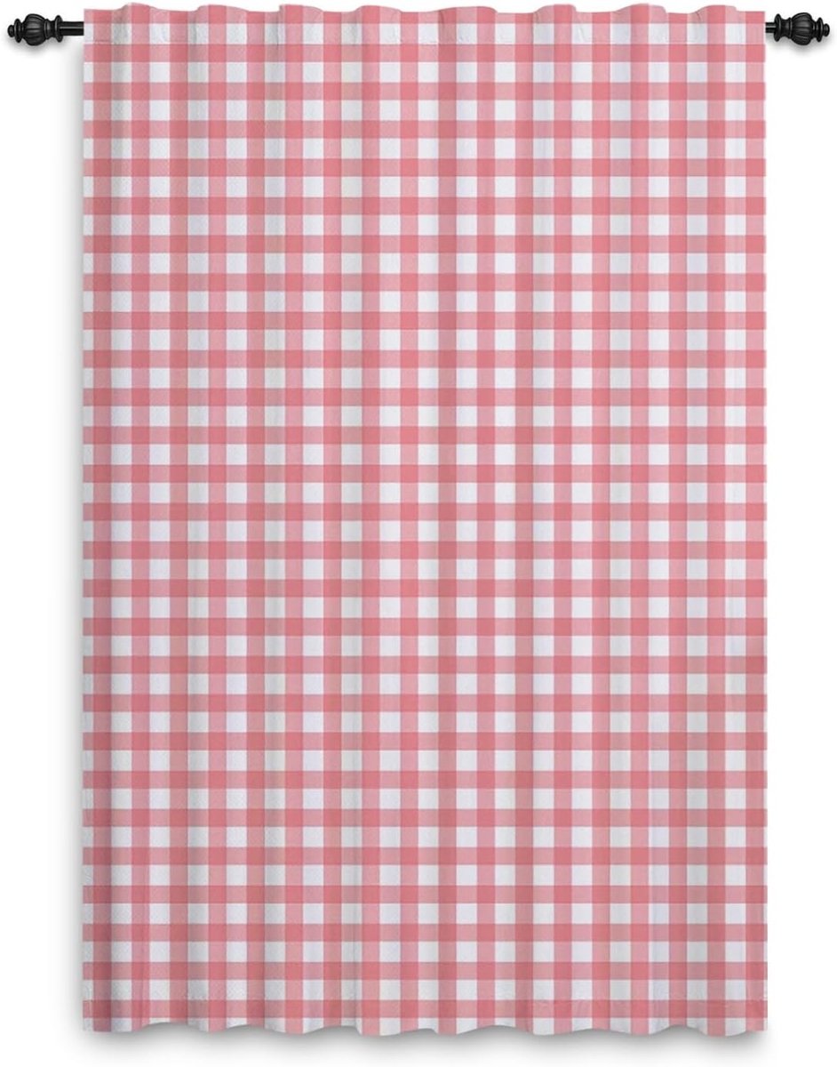 Gordijnen voor slaapkamer en woonkamer, rustieke stijl, met roze ruitpatroon, voor meisjes en baby's, 1 gordijn, 107 x 160 cm