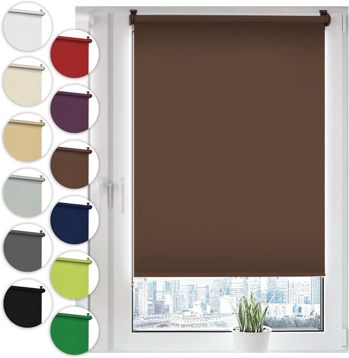 Verduisterend rolgordijn Klemmfix zonder boren 80cm x 100cm Bruin Klemmfix rolgordijnen met zijkoord voor ramen en deuren klemrolgordijn zonwering ondoorzichtig verduistering Easyfix