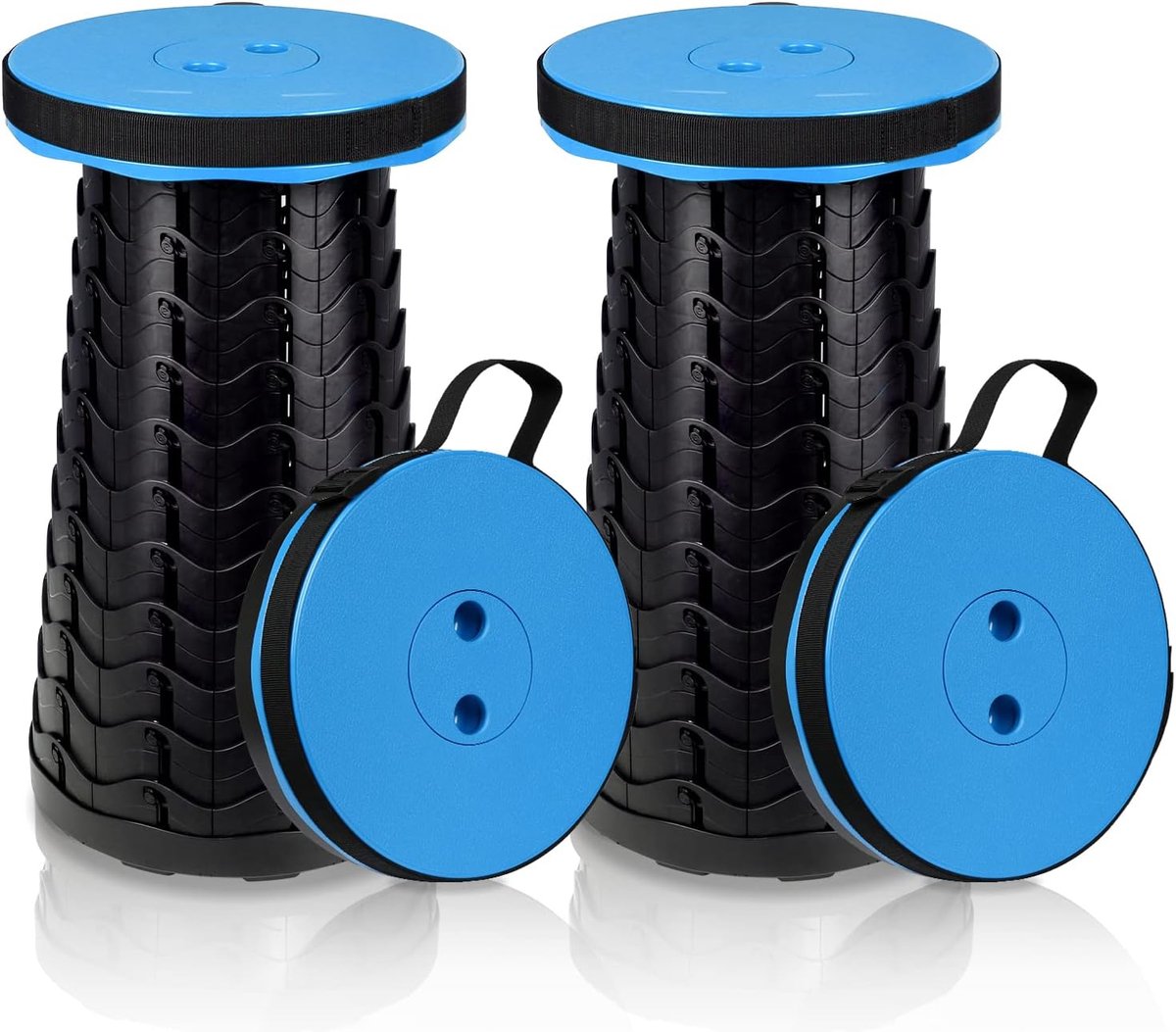 2 x draagbare klapkruk, draagvermogen 180 kg, lichte telescopische kruk, 6-44 cm, in hoogte verstelbare vouwkruk, uittrekbare campingkruk, opvouwbare kruk voor camping, tuin, vissen, blauw