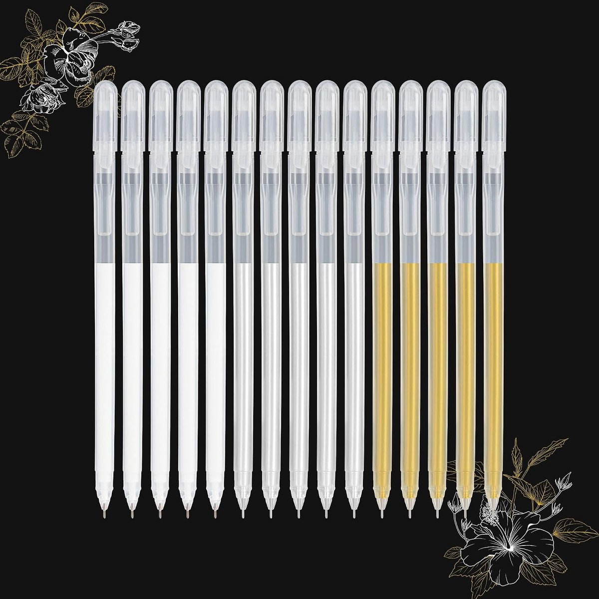 Witgoud en zilver gelpenset | Highlight Gel Inkt Pen | 0,6 mm Fine Art Liner Tekening Pen | voor zwart donker papier tekenen schetsen ontwerpbenodigdheden (GWS06-18) | 18 Pack