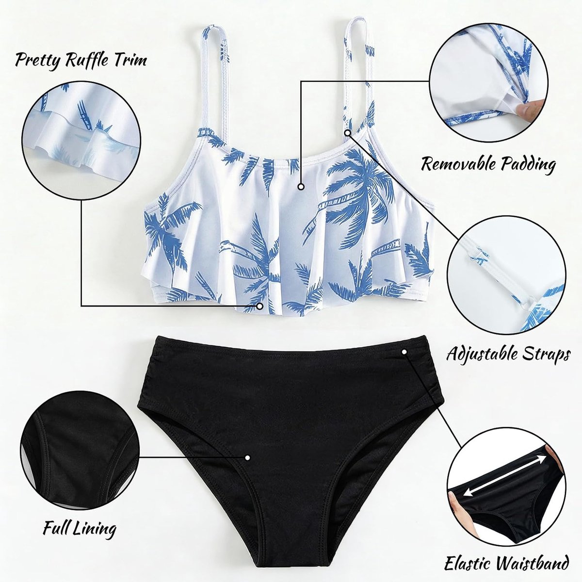 Bikiniset Voor Meisjes Tweedelig Zwempak Voor Kinderen Met Ruches Bedrukt Tankini-Topje En Bikinibroekje Met Verstelbare Bandjes Zwemkleding Zomer Strand Surfzwempak Voor Tieners Van 7-14 Jaar