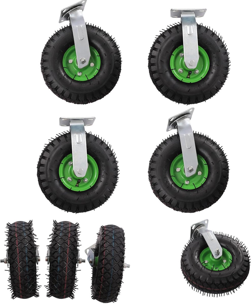 Wielen voor steekwagen, 215 mm, wielen voor zware lasten, zware transportwielen, set met 4 zwenkwielen, capaciteit 1000 kg, geschikt voor carts en conveyors