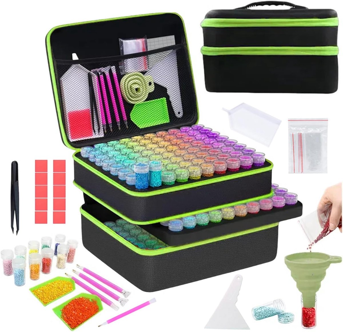 Painting Kit, opbergdoos voor diamantschilderen, 240 stuks flessen, met doos, trechter, stickers en andere accessoires, geschikt voor diamantschilderen, enz (kleur: groen)