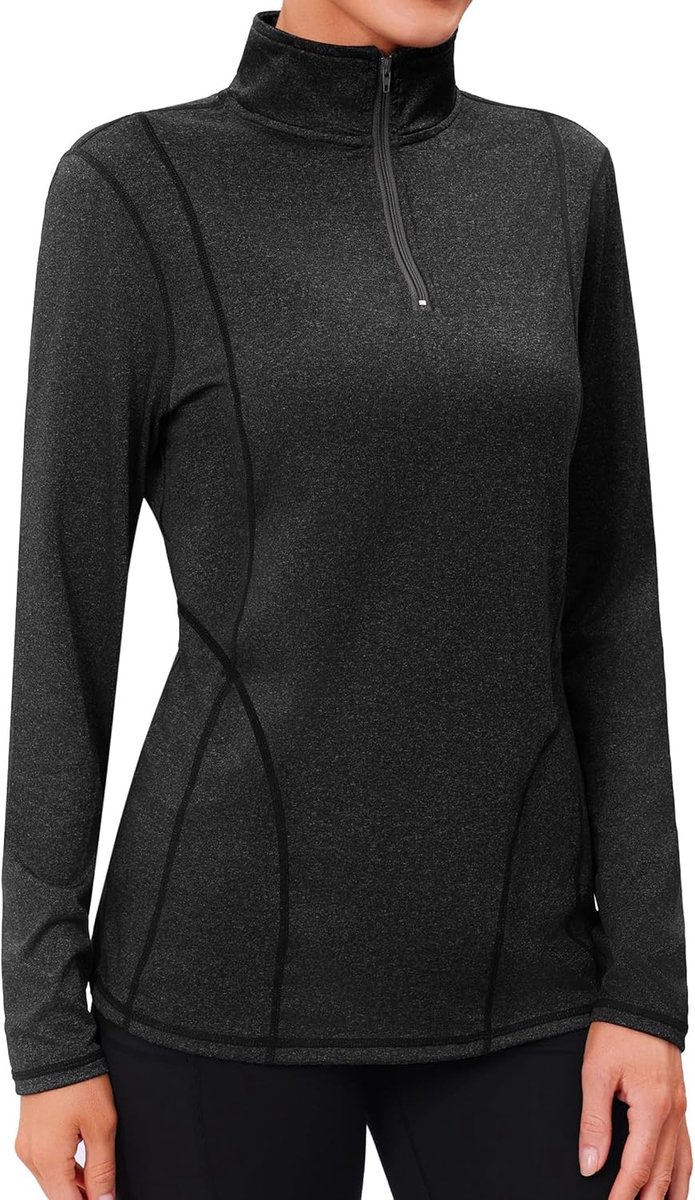 Sportshirt voor dames, lange mouwen, sportief, met 1/4 ritssluiting, thermo-loopshirt, basic, voor dames, fitness, gym