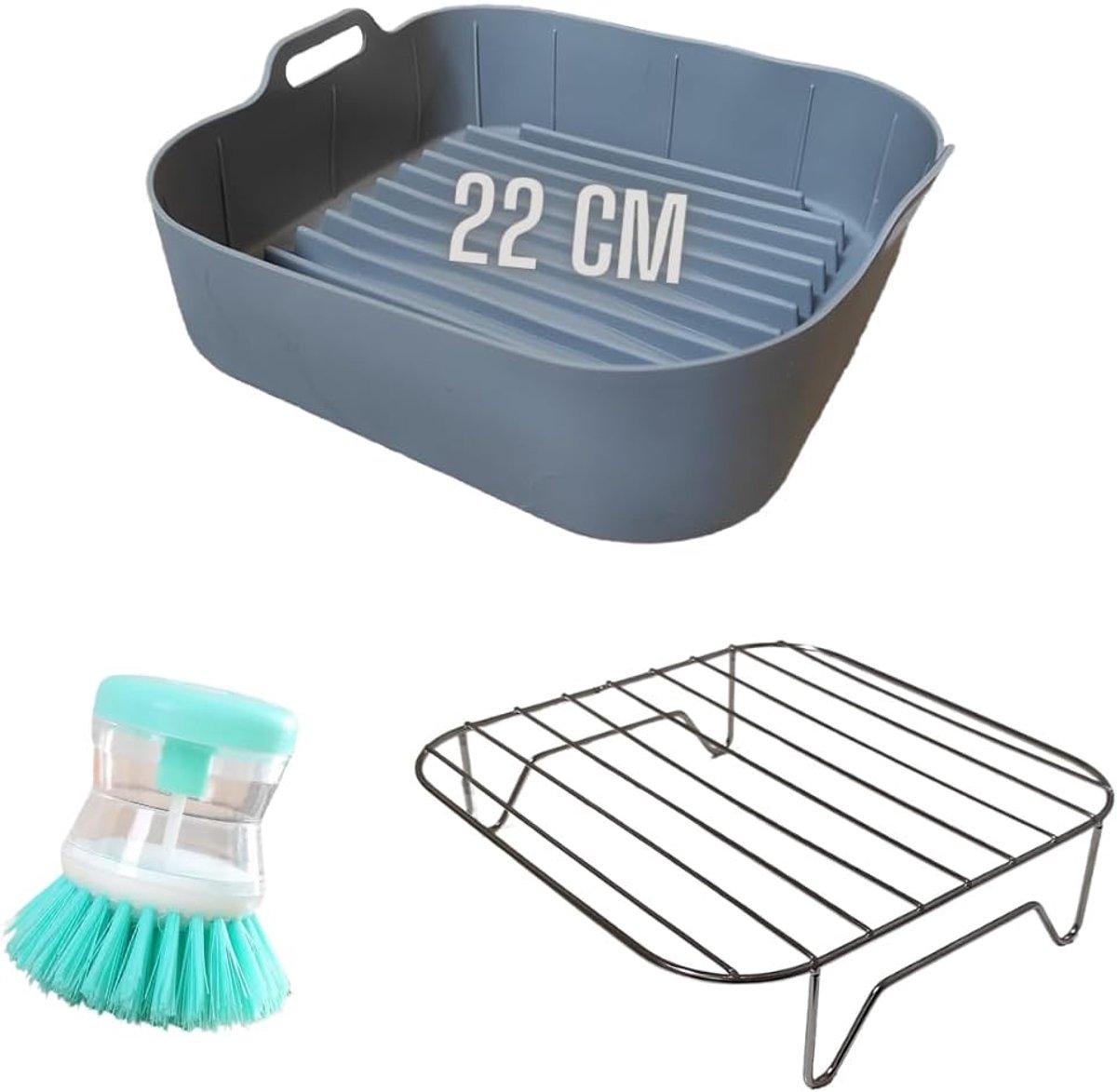 Accessoires luchtfriteuse, vorm 22 cm, luchtfriteuse rooster luchtfriteuse en reinigingsborstel, compatibel met Cosori 6,4 Dual Blaze en Cosori Turboblaze