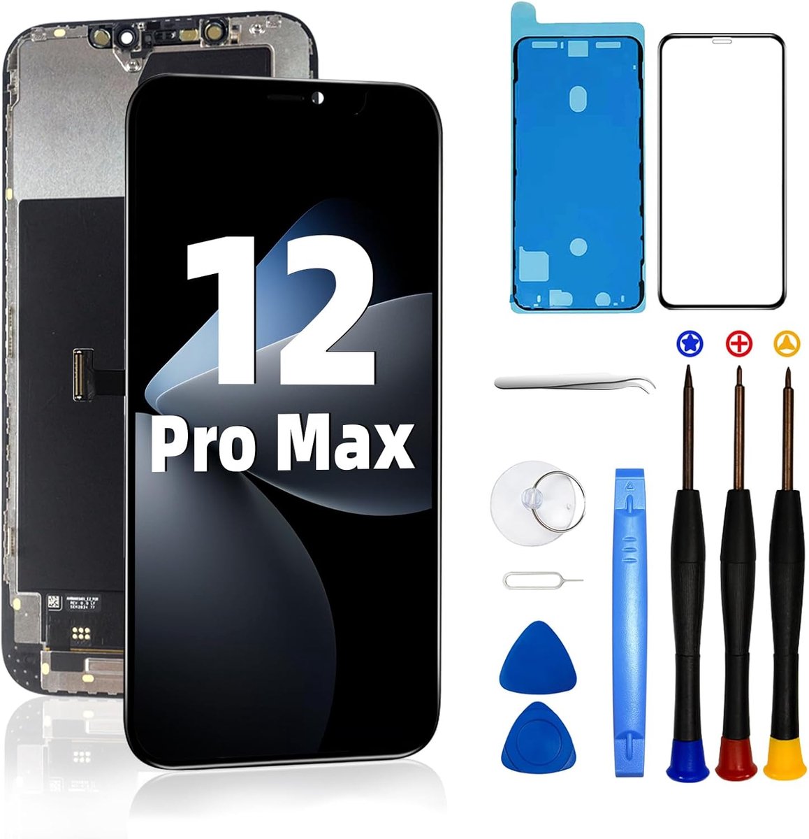 Scherm voor iPhone 12 Pro Max, 6,7 inch (17 cm) LCD COF Full HD Touchscreen Digitizer Assembly met complete reparatieset displaybescherming lijm waterdicht voor A2342, A2410, A2412, A2411
