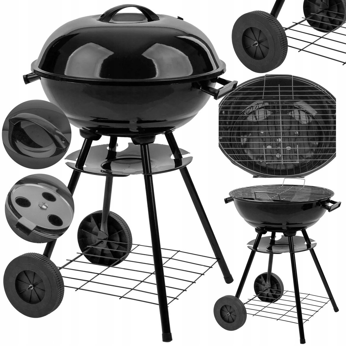 Velio Grote Houtskool BBQ met Deksel en Chromen Grillrooster