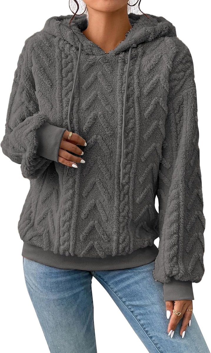 Teddyfleece informeel sweatshirt, pluizige hoodie in effen kleur, extra grote warme wintertrui
