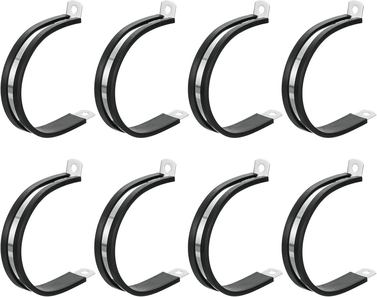 Kabelklem, 60 mm (2-3/8 inch), 304 roestvrij staal, rubberen beklede geïsoleerde klem, R-vorm, metalen klemmen, buishouder voor buisslang, draadkabelinstallatie, 8 stuks
