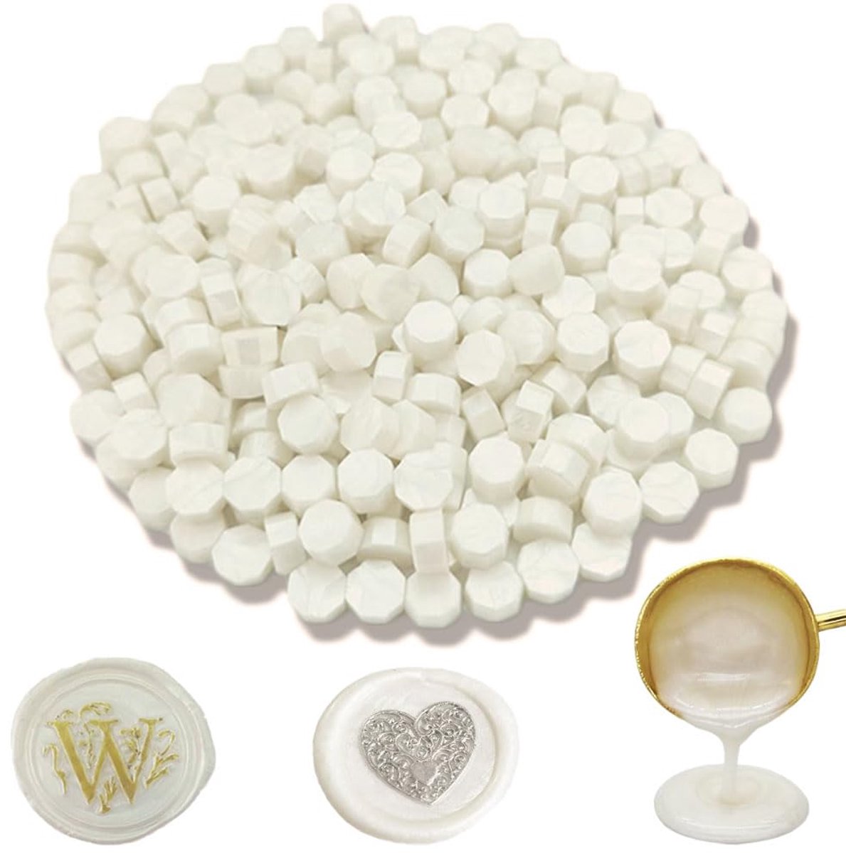 Ioggtser 560 PCS Octagon Verzegelende Wasparels voor de Stempel van de Wasverbinding, Verzegelende Wasparels voor het Maken van Wasverbindingen (Pearl White)